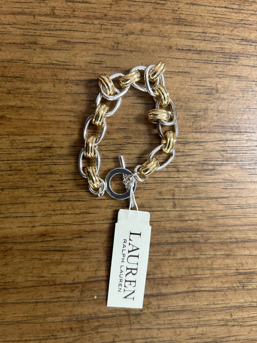 Lauren Ralph Lauren Two-Tone Gold and Silver Link Toggle Bracelet